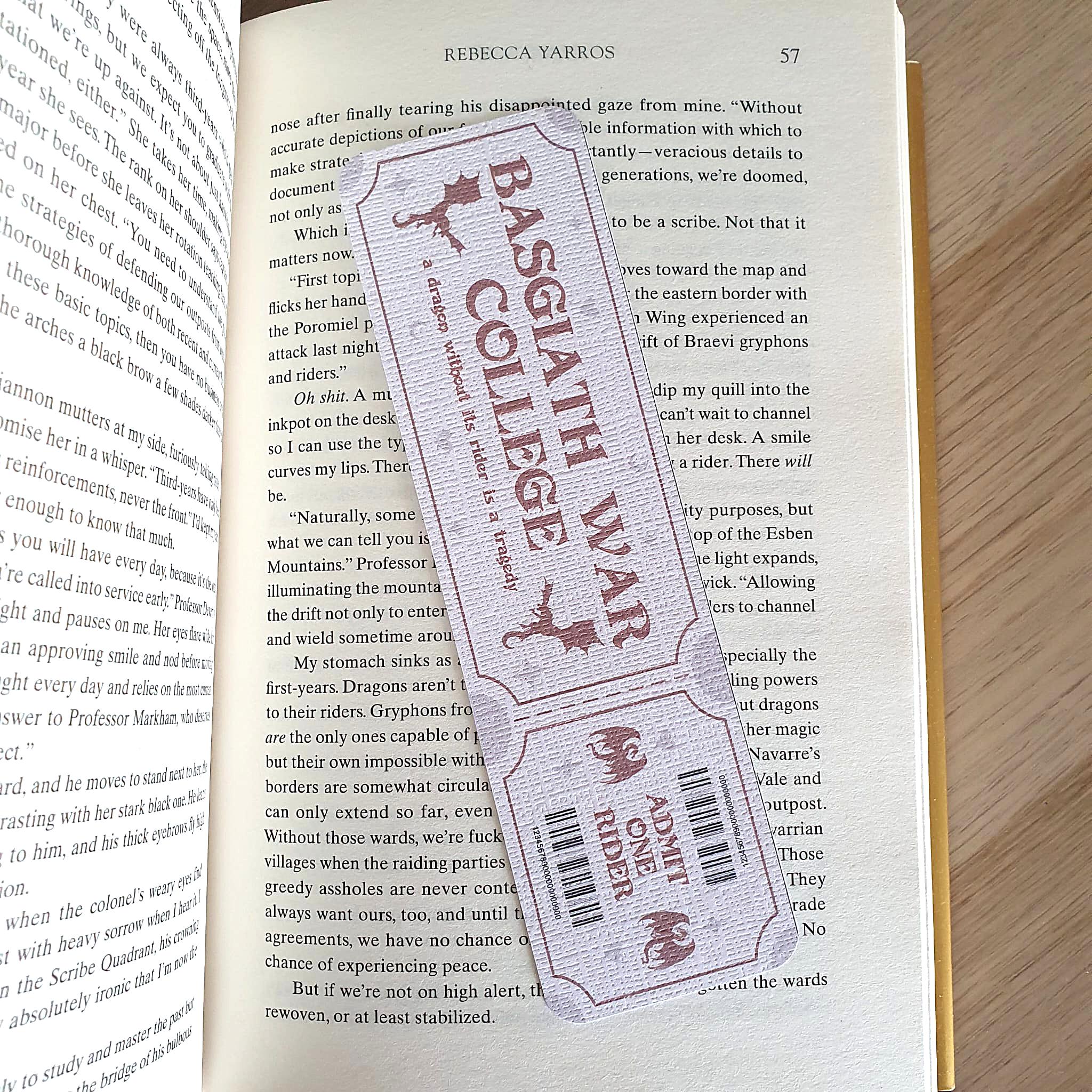 Basgiath War College Ticket Bookmark