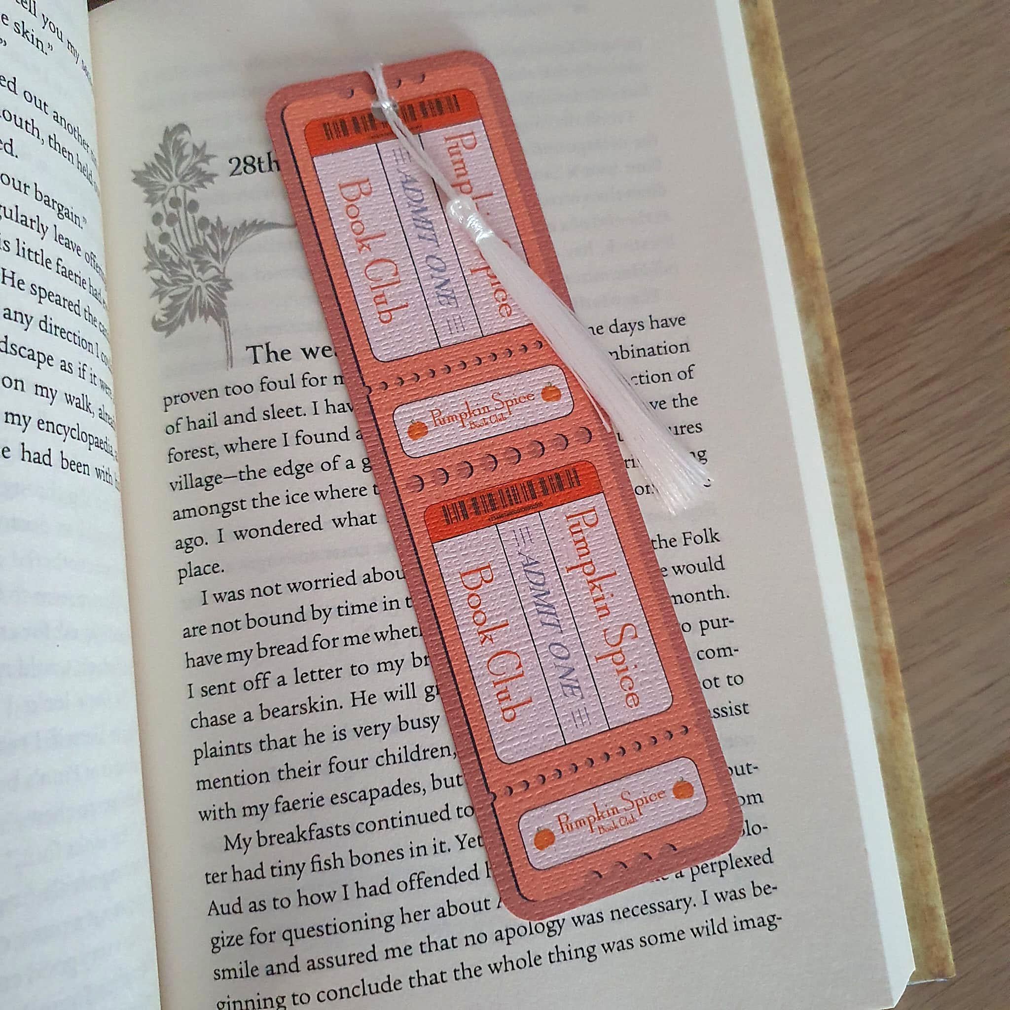 Pumpkin Spice Book Club Ticket Bookmark