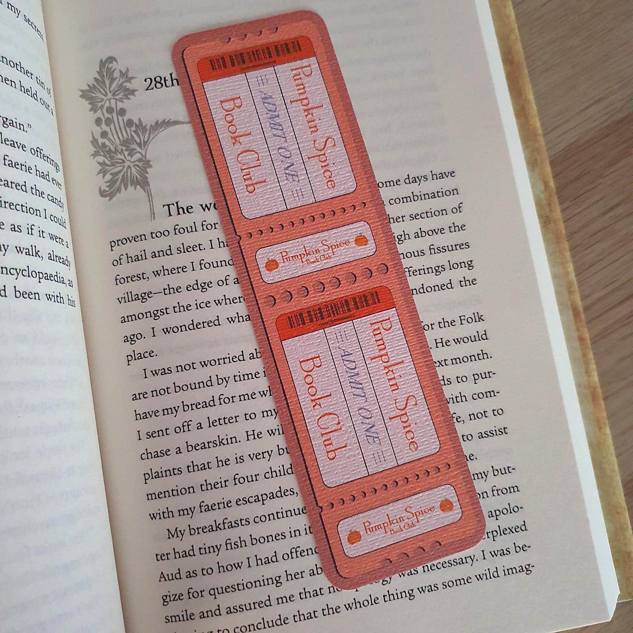 Pumpkin Spice Book Club Ticket Bookmark
